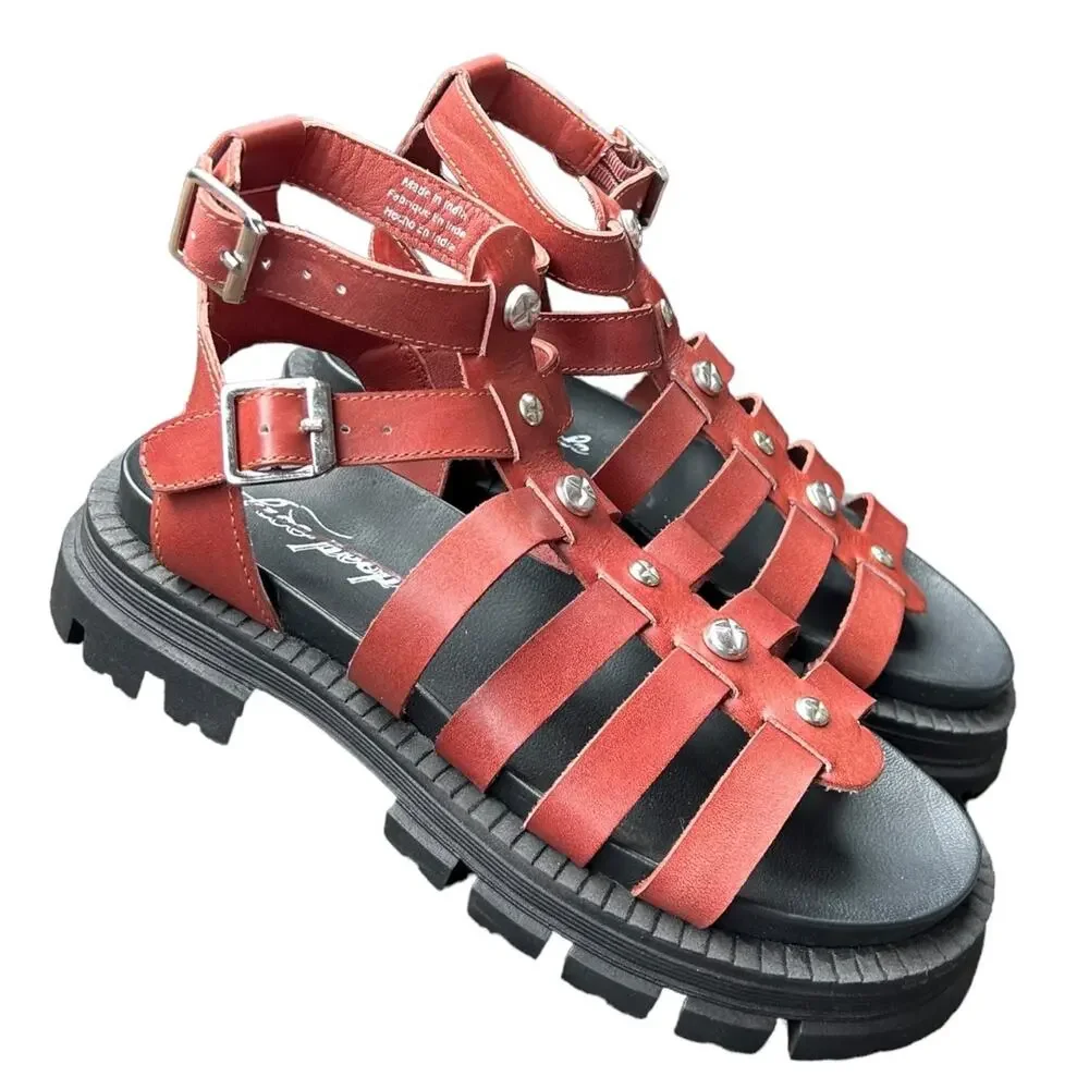 Free People Red Strappy Studded Gladiator Sandals